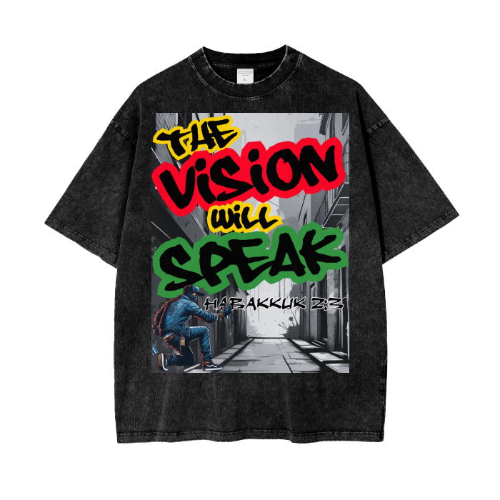 The Vision Will Speak – Habakkuk 2:3|Acid Wash Over-sized T-Shirt.