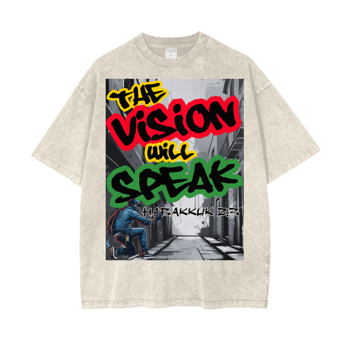 The Vision Will Speak – Habakkuk 2:3|Acid Wash Over-sized T-Shirt.